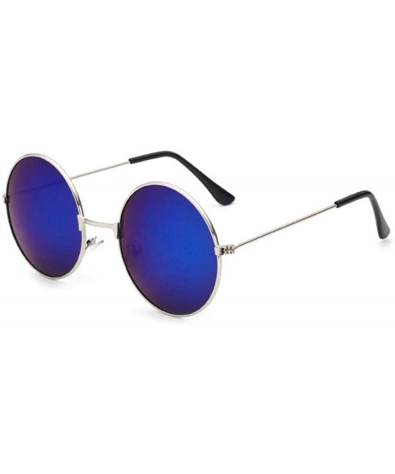 Aviator 2019 Women Men Sunglasses Round Metal Frame Brand Designer Mirrored Blue - Blue - CU18YR27MUL $7.61
