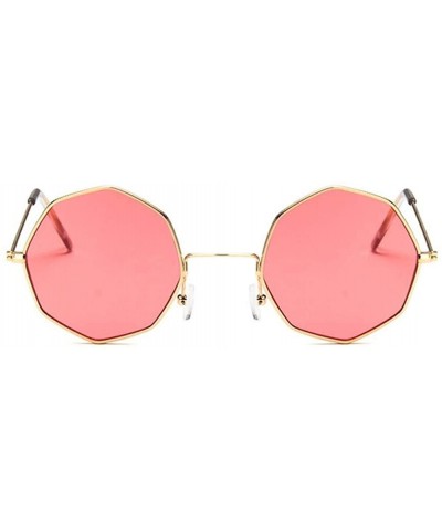 Round Vintage Octagon Round Sunglasses Women Steampunk Small Metal Frame Yellow Red Sun Glasses for Men - Sliver Clear - CN19...