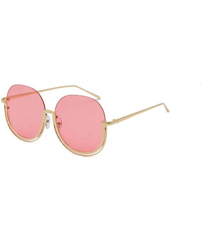 Round fashion trend gradient marine film half frame metal frame round face unisex sunglasses - Pink - CI18YEHXTWU $14.77