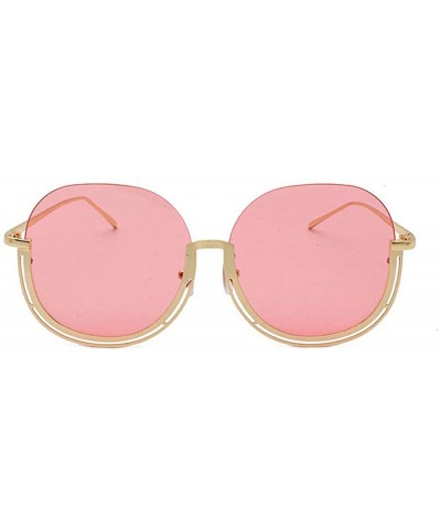 Round fashion trend gradient marine film half frame metal frame round face unisex sunglasses - Pink - CI18YEHXTWU $14.77