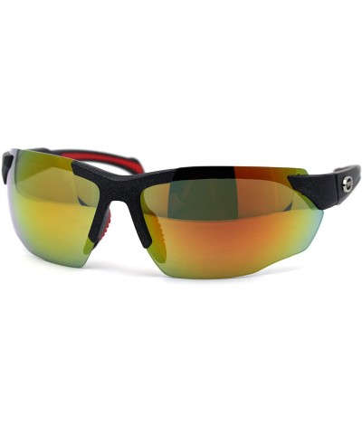 Sport Mens Plastic 90s Baseball Half Rim Light Sunglasses - Black Red Orange Mirror - CD197ELX3XL $12.35