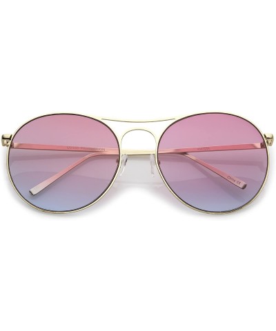 Oversized Oversize Metal Double Nose Bridge Round Gradient Flat Lens Aviator Sunglasses 65mm - Gold / Pink Grey - C3183X5DQM6...