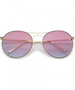 Oversized Oversize Metal Double Nose Bridge Round Gradient Flat Lens Aviator Sunglasses 65mm - Gold / Pink Grey - C3183X5DQM6...