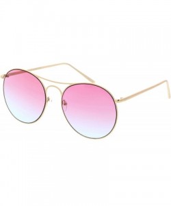 Oversized Oversize Metal Double Nose Bridge Round Gradient Flat Lens Aviator Sunglasses 65mm - Gold / Pink Grey - C3183X5DQM6...