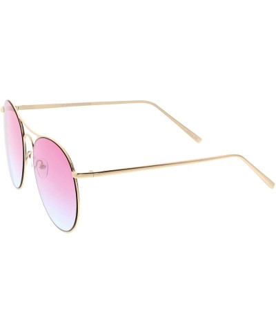 Oversized Oversize Metal Double Nose Bridge Round Gradient Flat Lens Aviator Sunglasses 65mm - Gold / Pink Grey - C3183X5DQM6...