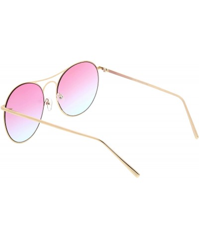 Oversized Oversize Metal Double Nose Bridge Round Gradient Flat Lens Aviator Sunglasses 65mm - Gold / Pink Grey - C3183X5DQM6...