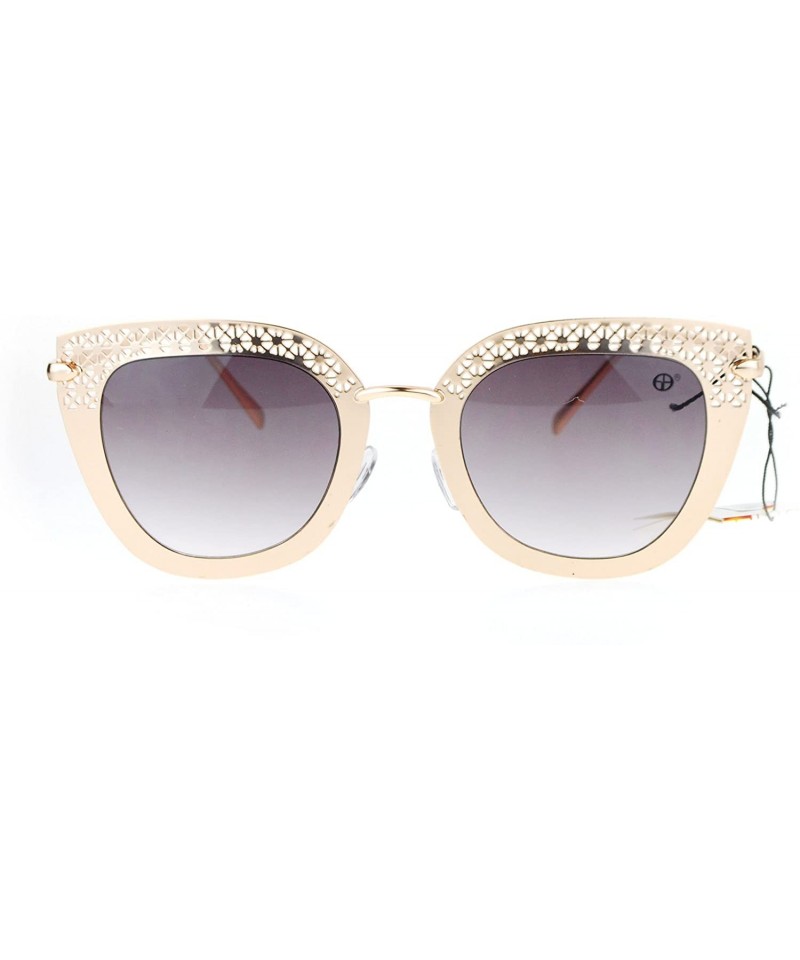 Cat Eye Luxury Womens Floral Die Cut Metal Brow Cat Eye Sunglasses - Gold Beige Smoke - CR12NU2UU47 $16.02