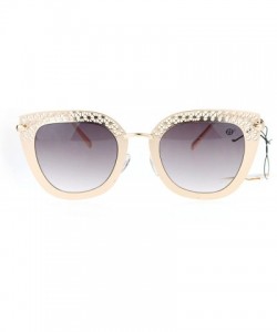 Cat Eye Luxury Womens Floral Die Cut Metal Brow Cat Eye Sunglasses - Gold Beige Smoke - CR12NU2UU47 $16.02