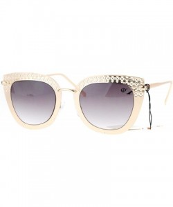 Cat Eye Luxury Womens Floral Die Cut Metal Brow Cat Eye Sunglasses - Gold Beige Smoke - CR12NU2UU47 $16.02