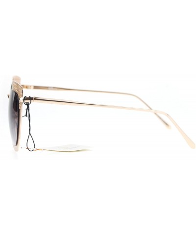 Cat Eye Luxury Womens Floral Die Cut Metal Brow Cat Eye Sunglasses - Gold Beige Smoke - CR12NU2UU47 $16.02