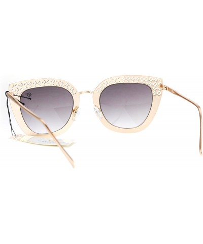 Cat Eye Luxury Womens Floral Die Cut Metal Brow Cat Eye Sunglasses - Gold Beige Smoke - CR12NU2UU47 $16.02