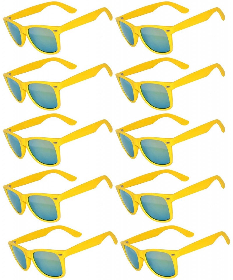 Rectangular Wholesale of 10 Pairs Mirror Reflective Colored Lens Sunglasses Horn Rimmed Style - 10_pairs_mir_yellow - CU12O1F...