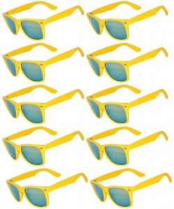 Rectangular Wholesale of 10 Pairs Mirror Reflective Colored Lens Sunglasses Horn Rimmed Style - 10_pairs_mir_yellow - CU12O1F...