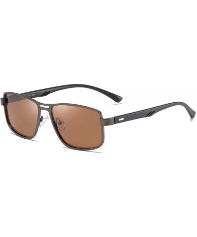 Round Polarized Sunglasses for Men Square Metal Frame 8043 - Brown - CT194THH9WZ $8.60