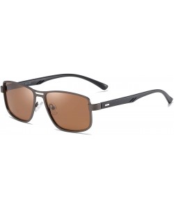 Round Polarized Sunglasses for Men Square Metal Frame 8043 - Brown - CT194THH9WZ $8.60