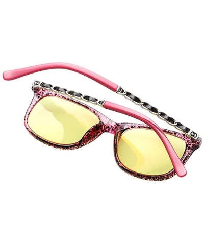 Square Men's Women's Blue Light Filter Anti-Fatigue Glasses Retro Yellow Lens - Purple - CF18DII7RYU $12.54