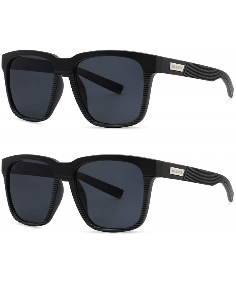 Polarized Sunglasses for Men Larger Sized Square Frame for Big Heads 8023 -  2 Pack(black+black) - C0192EW9CTM