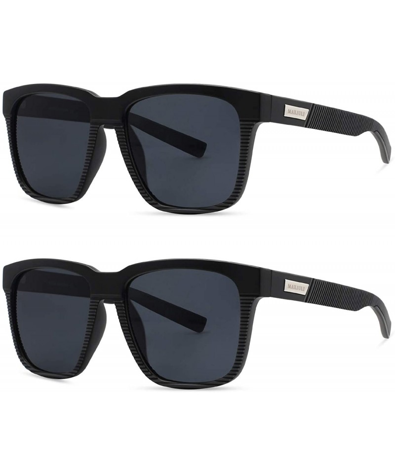 Square Polarized Sunglasses for Men Larger Sized Square Frame for Big Heads 8023 - 2 Pack(black+black) - C0192EW9CTM $18.48