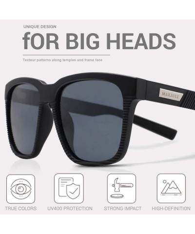 Square Polarized Sunglasses for Men Larger Sized Square Frame for Big Heads 8023 - 2 Pack(black+black) - C0192EW9CTM $18.48