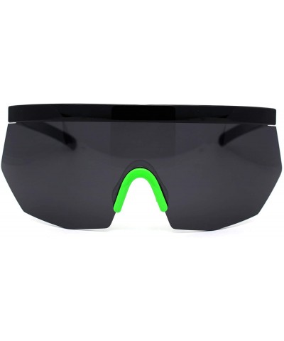 Oversized Extra Oversize Flat Top Mask Style Shield Half Rim Sunglasses - Black Green Black - CC195UDTU54 $26.46