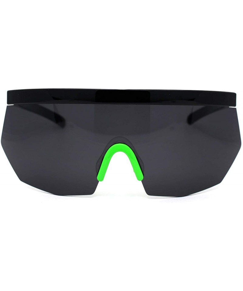 Oversized Extra Oversize Flat Top Mask Style Shield Half Rim Sunglasses - Black Green Black - CC195UDTU54 $11.38