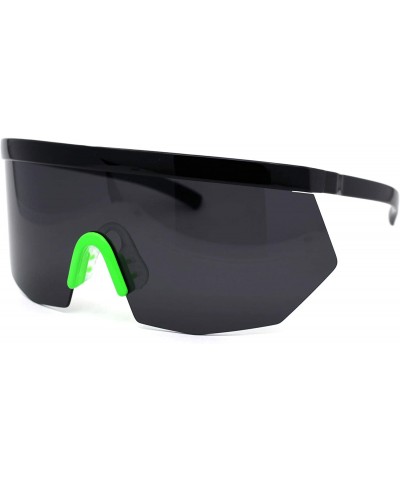 Oversized Extra Oversize Flat Top Mask Style Shield Half Rim Sunglasses - Black Green Black - CC195UDTU54 $11.38