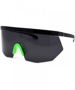 Oversized Extra Oversize Flat Top Mask Style Shield Half Rim Sunglasses - Black Green Black - CC195UDTU54 $11.38