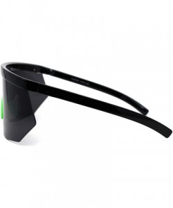 Oversized Extra Oversize Flat Top Mask Style Shield Half Rim Sunglasses - Black Green Black - CC195UDTU54 $11.38