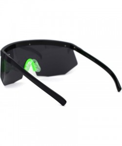 Oversized Extra Oversize Flat Top Mask Style Shield Half Rim Sunglasses - Black Green Black - CC195UDTU54 $11.38