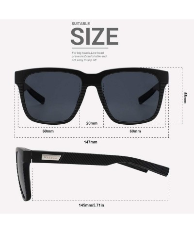 Square Polarized Sunglasses for Men Larger Sized Square Frame for Big Heads 8023 - 2 Pack(black+black) - C0192EW9CTM $18.48