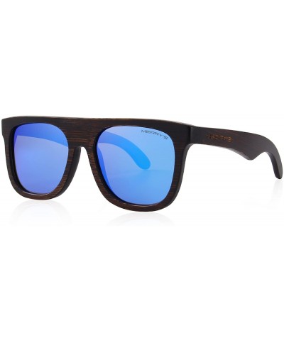 Square Men Wooden Polarized Sunglasses 100% UV Protection vintage Eyewear S5085 - Blue - CT185DESL7E $24.86