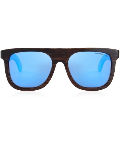 Square Men Wooden Polarized Sunglasses 100% UV Protection vintage Eyewear S5085 - Blue - CT185DESL7E $24.86