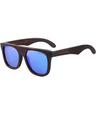 Square Men Wooden Polarized Sunglasses 100% UV Protection vintage Eyewear S5085 - Blue - CT185DESL7E $24.86