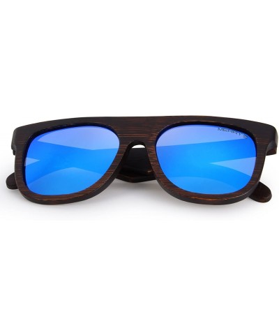 Square Men Wooden Polarized Sunglasses 100% UV Protection vintage Eyewear S5085 - Blue - CT185DESL7E $24.86