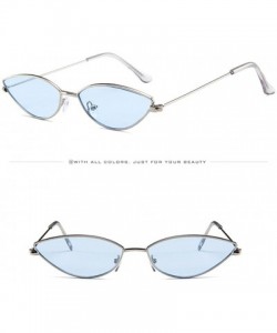 Oval Women's Fashion Retro Cat Eye Small Oval Shades Frame UV Protection Polarized Sunglasses - Blue - CI18DZY02ZQ $11.26