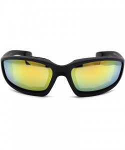 Goggle Mens Foam Padded Warp Around Biker Goggle Style Sunglasses - Matte Black Yellow Mirror - C318A6LILIE $12.29