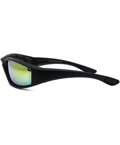 Goggle Mens Foam Padded Warp Around Biker Goggle Style Sunglasses - Matte Black Yellow Mirror - C318A6LILIE $12.29