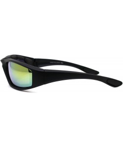 Goggle Mens Foam Padded Warp Around Biker Goggle Style Sunglasses - Matte Black Yellow Mirror - C318A6LILIE $12.29