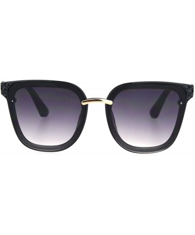 Rectangular Womens Squared Horn Rim Luxury Panel Lens Sunglasses - Black Gradient Black - C018NUUXAQH $13.84