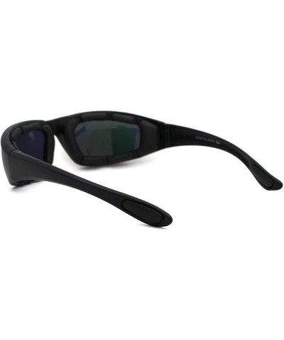 Goggle Mens Foam Padded Warp Around Biker Goggle Style Sunglasses - Matte Black Yellow Mirror - C318A6LILIE $12.29