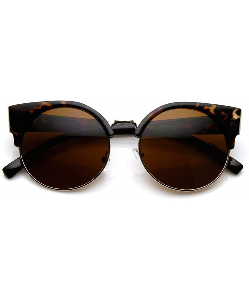 Semi-rimless Round Circle Half Frame Semi-Rimless Cateye Sunglasses (Tortoise) - CY11DHWO079 $12.79