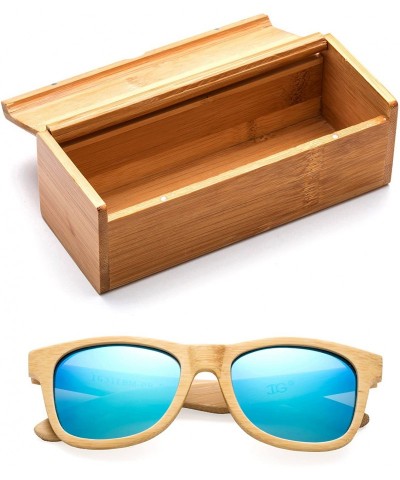 Wayfarer Genuine Handmade Bamboo Sunglasses Anti-Glare Polarized Wooden Spring Hinges with Bamboo box - C717Y7O9C7A $25.27
