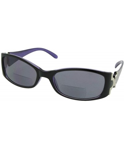 Rectangular Small Bifocal Sunglasses +1.25 Magnification Style B22 - Black/Purple-gray Lenses - CB186C3LWWN $14.26