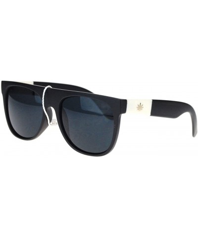 Round All Black Pot Head Marijuana Leaf Logo Plastic Horned Sunglasses - CZ11YWULWRB $11.23