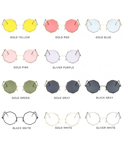 Round Vintage Octagon Round Sunglasses Women Steampunk Small Metal Frame Yellow Red Sun Glasses for Men - Sliver Clear - CN19...