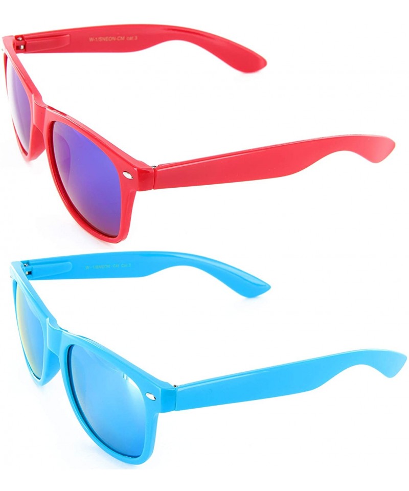Aviator Neon Retro Sunglasses Color Mirror Lens for Men Women - Blue/Red - CK18YTESCRY $8.34