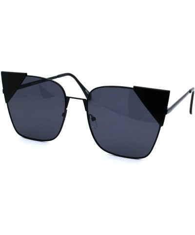 Rectangular Womens Metal Rim Cat Eye Tip Rectangular Retro Sunglasses - All Black - CE18UT66TNY $27.27