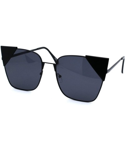 Rectangular Womens Metal Rim Cat Eye Tip Rectangular Retro Sunglasses - All Black - CE18UT66TNY $15.05