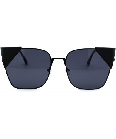 Rectangular Womens Metal Rim Cat Eye Tip Rectangular Retro Sunglasses - All Black - CE18UT66TNY $15.05