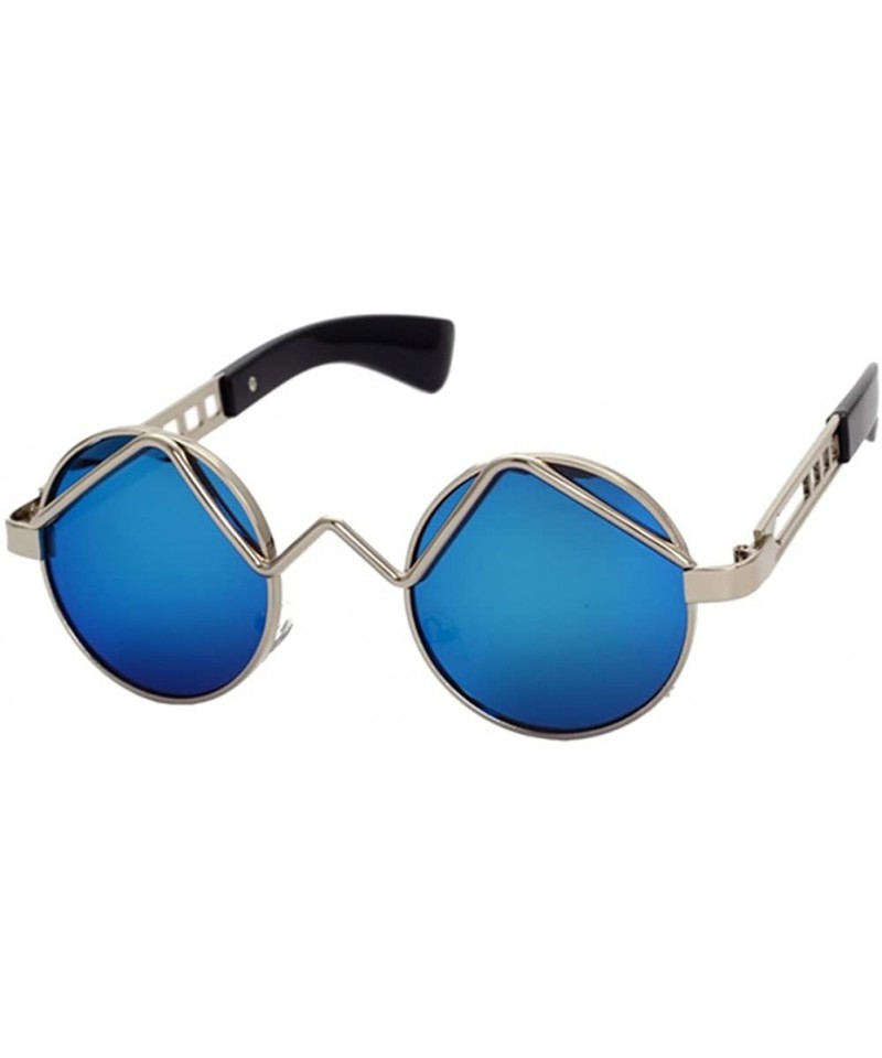 Round Women Men Fashion Sunglasses Round Metal Frame UV400 Classics Outdoor Vintage Eyewear Sunglass - Silver Blue - CP182HZ8...